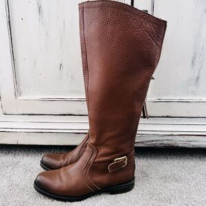 Franco Sarto Brown Leather Knee High Riding Boots Back Zip Womens Size 6.5